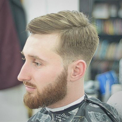 Slick back with shadow fade and beard