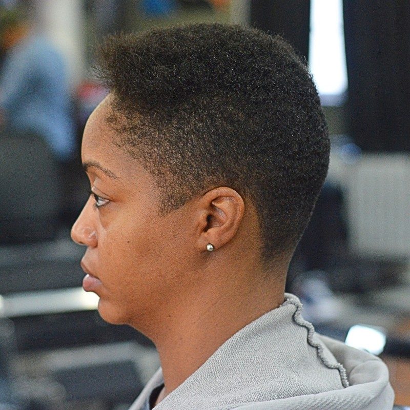 Women's taper fade with part line side profile